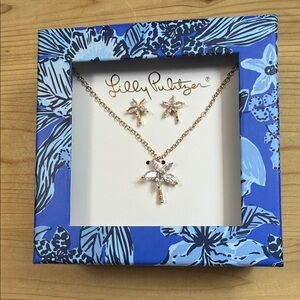Lilly Pulitzer Gold Palm Tree Necklace with Crystal Accents NWT